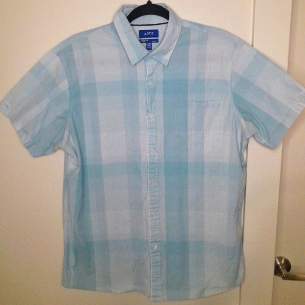 APT.9 Premier Flex Slim Fit Plaid Shirt Men's L Blue Stretch Cotton